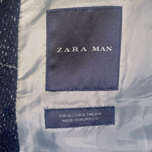 Zara Navy Grid Double Breasted Blazer - Picture 3 of 4